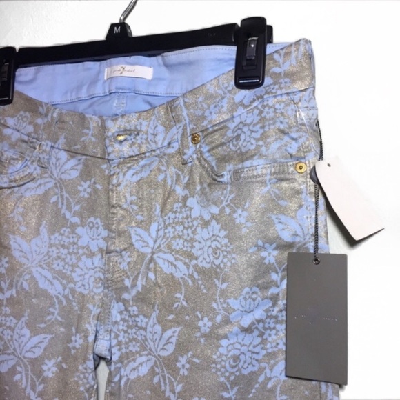 New 74AM Gold & Blue Floral Skinny Jeans 28 6 - Picture 2 of 7